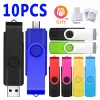 Drives 10pcs Logo gratuit métal otg 3 dans 1 Pen Drive 4 Go 8 Go Stick Mémoire USB 64 Go Pendrive 32 Go Typec Cle USB 2.0 16 Go USB Flash Drives