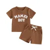 Clothing Sets Summer Baby Boy 2 Piece Waffle Outfits Short Sleeve Letter Embroidery T Shirt Tops Elastic Waist Shorts Toddler Mother's Set