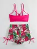 Kvinnors badkläder Volalo Lady Tropical Leaf Print V-Neck High midje Bikini Set Two Piece Baddräkter och kläder