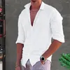 Camisas casuales para hombres camisa para hombres elegante en v cuello manga larga con cierre de un solo pecho tela fina estilo simple para otoño