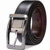 Belts 1Pcs Mens Genuine Leather Reversible Belt Rotated Buckle Two In One Big And Tall 240423