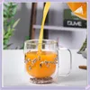 Mugs 1pcs Creative Double Wall Glass Mug Cup With Dry Flower Sea Snail Conchs Glitters Fillings For Coffee Juice Milk Student Gifts