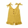 One-Pieces 16Y New Baby Girl Cotton Linen Clothes Girls Ruffle Romper Kids Jumpsuit Summer Sleeveless Button Overalls Outfits