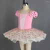 Bühnenverschleiß 21034 Kinder rosa Ballett Tutu Kostüm Girls Trikot -Kleid von Schulter Samtmieder mit Plattenröcken Leistung