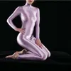 Lingerie Femme Fetish Bodysuit Women Oil Shiny Ouvert Bodystocking Sheer Wetlook Full Bodysuit Zipper Topless Body Sexy