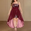 Casual Dresses Long-back Ball Gown Sequin Elegant Sequins Slip Dress Irregular Hem Solid Color Spaghetti Straps For Formal Party