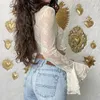 Camicie da donna heyoungirl women frill v collo cardigans flare manica lunga beige sexy corto top y2k ghirt di alta moda