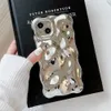 携帯電話のケース豪華な電気めっき3D met石パターン電話ケースiPhone 14 13 11 11 12 Pro Max Silver Shockproof Cover Round Bead Bracelet D240424