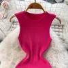 Casual Dresses Summer Sticke Bodycon Sexig klänning 2024 O Neck ärmlös Ruffled Party Sundress High Street Elastic Slim Short