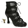Sapatos de dança Dkzsyim Black Mesh Latin Women/Ladies Ballroom Botas
