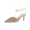 Scarpe eleganti taglia 33-41 sandali in oro di paillettes donne con tacchi alti punta tocco sottile silcer