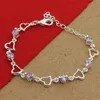 Beaded High Quality 925 Sterling Silver Bracelet Heart Purple Crystal Zircon Bracelet For Woman Party Engagement Jewelry Gift 240423