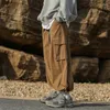 Men's Pants Loose Straight Wide Leg Autumn Vintage Brown Cargo Men Streetwear Casual Ankle-banded Trousers With Belt