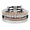 Bangle Men armband smycken 4st/set Crown Charms macrame koppar pärlor armband flätning man lyx för kvinnor gåva