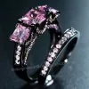 Роскошная принцесса Cut 6ct Pink Sapphrie Ring Set Black Gold 925 Серебряное серебряное обручальное обручальное обручальные кольца для женщин мужчин