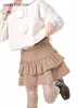 Słodka dziewczyna urocza perłowa koronkowa koronkowa szkieletowa mini spódnica kobiety Zima zagęszcza się styl preppy czysty kolor Kawaii Y2K spódnice 240419