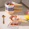 Plates Cute Ceramic Ice Cream Dessert Bowl With Handle Flower Shaped Small Snack Serving Dish Appetizer Tray Decorative Tableware