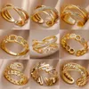 Wedding Rings Fashion Gold Color Stainless Steel Rings For Women Chain Hollow Out Crystal Zircon Finger Ring Jewelry 2023 Gift anillos mujer