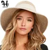 Furtalk Summer Hat for Women Beach Straw Panama Sun Wide Brim Bucket UV保護キャップ