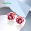 Boucles d'oreilles Santuzza Authentic 925 Boucles d'oreilles en argent sterling pour femmes blanches CZ rose en émail fleur douce de mariage Sweet Wedding Gift Bijoux