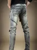 Męskie dżinsy 2024 rozciągnij vintage mycie drak Blue Denim Spods Autumn Lato Luksusowe uliczne styl hip-hopowy Slim Fit Men Men Men Men