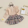 Sets Cute Newborn Baby Girl Fall Winter Clothes Long Sleeve Ruffles Ribbed Romper Plaid Mini Skirt Set 3Pcs Outfit