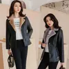 Damesleer Faux Leather 2023 Nieuwe Winter Pu Leather Jacket Korte Blazers Coat Fleece Dubbele lederen Outerwear Lady Lady Slim Pak Vrouwen Tops Jacketsl2404