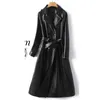 Women's Trench Coats Genuine Sheepskin Trench Coats Women Long Leather Outwear Fall Winter Wine Red Double Breasted Belt Ladies Lambskin ClothesL2403