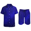 Herrspåriga galaxstjärnor Män sätter Blue Sky Print Trending Casual Shirt Set kortärmad grafisk shorts Summer Vacation Suit Plus Size