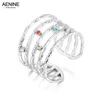 Cluster Rings Trendy Multi-layer Colorful Crystal Open For Women Girls Stainless Steel Star Sun Moon Party Ring Anillos AR22013