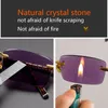 Purple Crystal Reading Glasses Women Acetate Rimless Glass Presbyopic Diopter Natural Stone Mineral Lens 1.0 4.0 Top Quality 240415