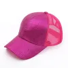 Softball Ponytail Baseball Cap für Frauen glänzende Glitzer -Pailletten Frau Sommer Cap Mesh Sunhat Pure Color High Chaos Bun Hut