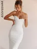 Casual Dresses BOOFEENAA Deep V Corset Tube Top Slit Long Maxi Dress Going Out Evening Party Women Elegant Luxury White Black Red C69CB31