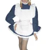 Sexy Ruffles High Neck-Line Mini sukienka z fartuchem Wetlook Długie rękaw pokojówka cosplay mundury fetysz Pvc Sissy Maid Outfits 7xl