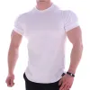 Suits B1876 Men Summer T Shirts High Elastic Slim Fit Tshirt Men Quickdrying Curved Hem Mens Tshirts Solid Color 3XL