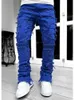 Herren Jeans Herren Casual Distressed Jeans Tassels Patchwork Design Slim Fit Solid Color Stretch Jeanshose gerade Bein Streetwear Hosen 240423