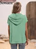 Women's T-Shirt Fashion Solid Color Button Decorative Hooded T-Shirt Womens Short Sleeve Loose Pullover Tees Female Daily Casual Commuter Tops 240423