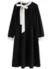 Robes décontractées Dushu Elegant Hepburn Style Little Black Robe Black Fomen Winter Ly Ladylike Temperament à lacets Femme annuelle Femme