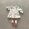 Vestidos de menina 2024 Spring Baby Sleesess Denim Denim Dress Crime Cute Strap Infant Solid Sweet Princess Sling 0-24M