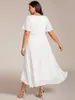 Party Dresses Plus Evening V-Neck Midi With Ruffles Sleeve Knee-Length 2024 BAZIIINGAAA Of White Chiffon Wedding Guest