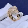 Кольца сатурна стерлингов украшения серебро S925 Diamond Green Eyed Leopard Head 18k Rose Gold Open Ring Женщины 240420