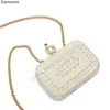 Drawstring Graceful Pearl Mini Woman White Shell Bag Gold Iron Chain Messenger Size In 15.5X11X5.5cm For Lady Girl Party