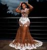 2024 Plus Size Prom Dresses for Black Women Illusion Promdress for Special Occasions High Neck Long Sleeves Appliqued Beads Lace Birthday Dress Reception Gown AM772