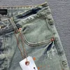 Casual summer mens blue jean designer denim shorts pocket straight holes night club man Patch rip short jeans purple