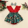 Endelar Prowow My First Christmas Baby Clothes Girl Xmas Print Rompers Dress Lace Red Christmas Bodysuit nyårsdräkt för baby