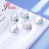 Clusterringen Vijf kleuren Kies Fashion Elegant Original 925 Sterling Silver Dazzling Flower Ring Clear CZ Women Wedding Sieraden