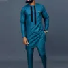 Summer African Mens Traditional Elegant Suits Outfit Dashiki 2Pc Shirt Pants Full Set Designer Clothes Abaya Brand Costume 240417