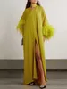 Vestidos casuais vestido de noite amarelo sólido para mulheres, decote em vasia de outono, mangas longas de batwing