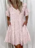 Casual Dresses European American Fashion Floral Print Short Sleeve Dress kjol Kvinnor Sexig tryckt mini