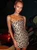 Повседневные платья Ukcnsep Spaghetti Best Strap Leopard Print Mini платье для женщин модные без рукавов без рукавов.